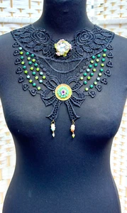 Beautiful Necklace Fabric Choker With Colorful Crystals By Michal Negrin #2# - Picture 1 of 10