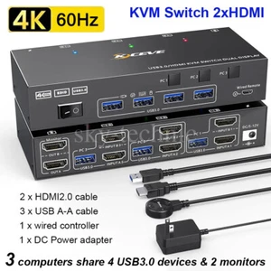 4K KVM Switch 3 Computers 2 Monitors, HDMI USB 3.0 KVM Switcher w/ EDID Emulator - Bild 1 von 28