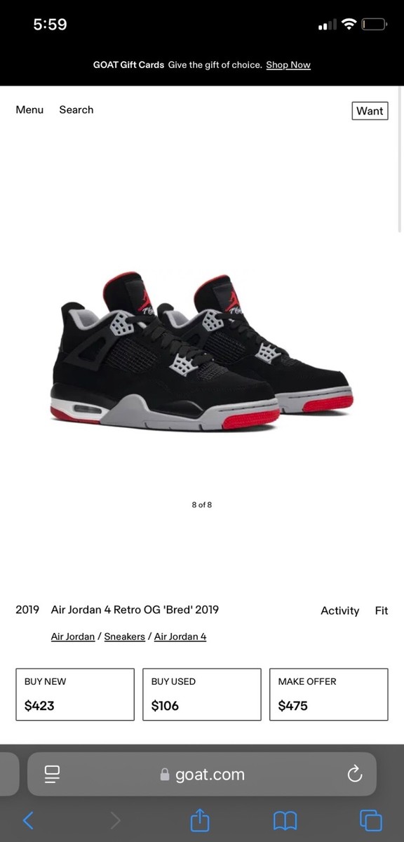 Jordan 4 Retro Bred Black/Fire Red Cement 2019 for Sale Jordan 4 Retro Bred Black/Fire Red Cement 2019 for Sale