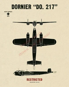 WWII German Dornier Do 217 Heavy Bomber Aircraft Recognition Poster V-1 - Picture 1 of 7