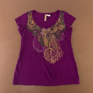Eyeshadow Wome's Size Large Deep Purple Short Sleeve Cap Sleeve Pullover Tee new - Picture 1 of 7