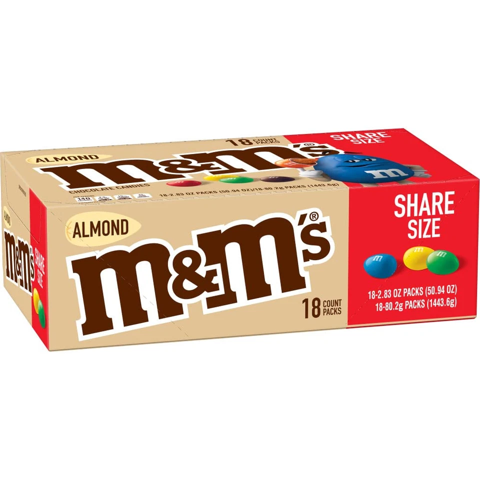 M&MS Almendra Chocolate Caramelo Compartir Tamaño 2.83 Onzas Bolsa Caja 18 Cuentas Foto 1 de 1