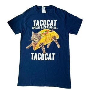 Delta Tacocat Spelled Backwards Graphic Tee Women's Blue Funny Cinco De Mayo - Picture 1 of 7