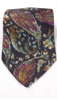 Corbata Oscar De La Renta Couture negra púrpura marrón azul cachemira 100 % seda Foto 1 de 4