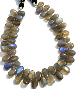 Natural Gem Blue Fire Labradorite 10x6mm Approx. Size Smooth Pear Beads 8.5" - Picture 1 of 8