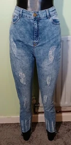 NEW Boohoo Plus Naomi Fray Detail Step Hem Skinny Jeans, Mid-Blue UK 16 - Picture 1 of 5