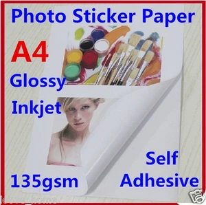 100X A4 135GSM Glossy Photo Paper Sticker Self Adhesive Inkjet Print Sheet Offic - Picture 1 of 2