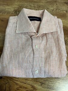 Thom Sweeney Shirt 100% Linen L/Sleeve  2XL 17.5” Orange & White BNWT RRP £295
