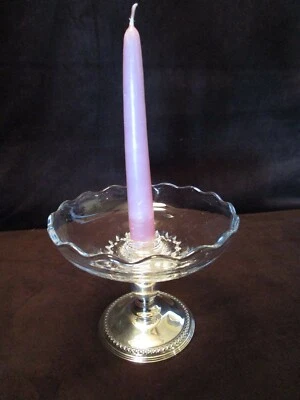 Candelabro Rogers vintage de plata de ley y vidrio reforzado con peso años 60 Foto 1 de 4