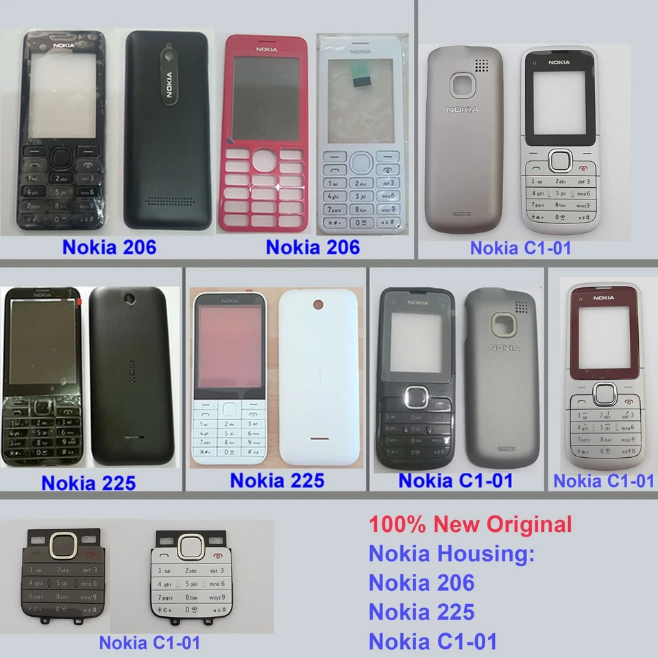 100% Genuine Original Nokia 206, C1-01, 225 Front +Keypad +Back cover Housing - Image 1 of 1