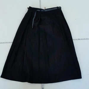 C&A Skirt 12 Black Midi Womens Lined Wool Blend Vintage Belt - Picture 1 of 10