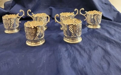 ПОЛУАНТИКВАРНЫЙ НАБОР ИЗ ШЕСТИ СЕРЕБРЯНЫХ 84 СТЕКЛЯННЫХ ПОДСТАКАННИКОВ - ОЧЕНЬ ХОРОШИЙ - Изображение 1 из 4