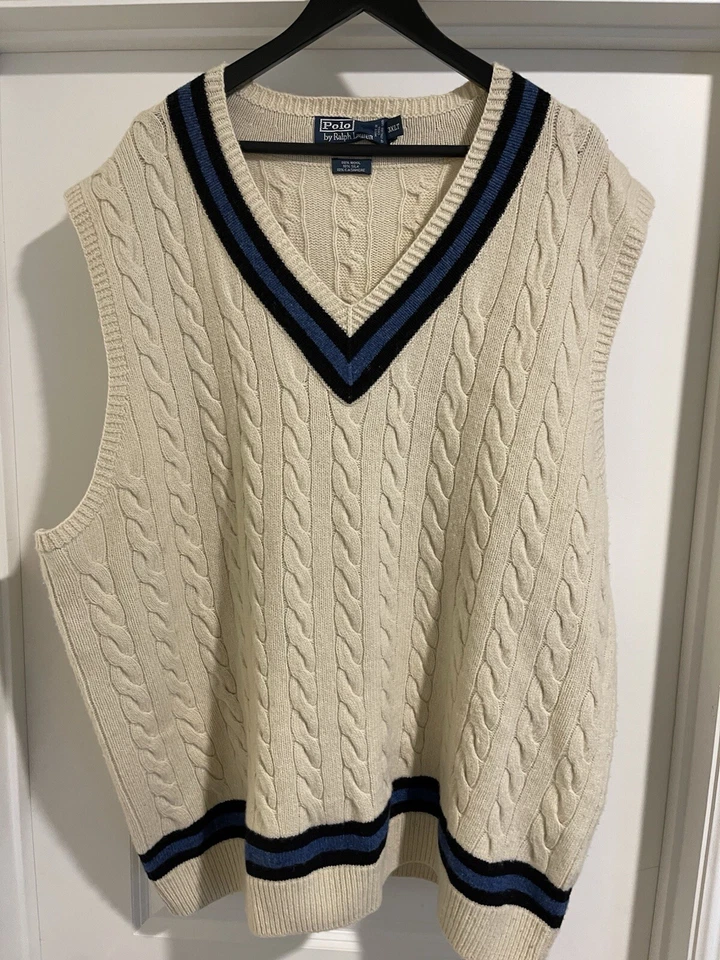 Ralph Lauren жилет свитер джемпер крикет кабель теннис шерсти шелк кашемир 3XLT - Изображение 1 из 3