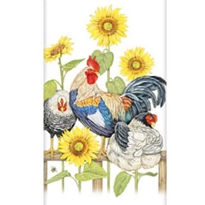 Mary Lake-Thompson Fence Chickens Rooster & Sunflowers Flour Sack Kitchen Towel - Picture 1 of 3