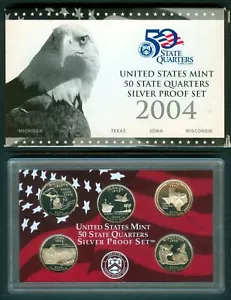 2004 United States Mint SILVER PROOF State Quarter - 5 coin set with COA - Picture 1 of 6