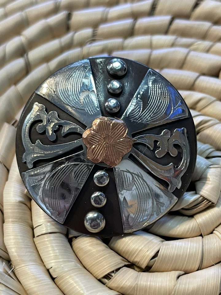 SILVER COPPER FLORAL CONCHO 1.5" screw back WESTERN HORSE SADDLE HEADSTALL TACK - Image 1 of 4