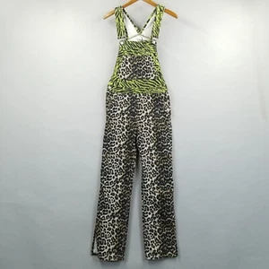 Ganni Overalls Women 34 Green Bown Printed Denim Tiger Leopard Animalier New - Picture 1 of 16