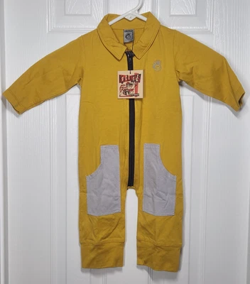 Knuckleheads Little Threads Baby 9-12M Una Pieza Amarillo Mostaza Cremallera Manga Larga Foto 1 de 4