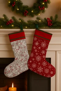 Buy Now 2 Sided Handmade Quilted Christmas Stockings Design Upcycle Eco-Friendly - Picture 1 of 4