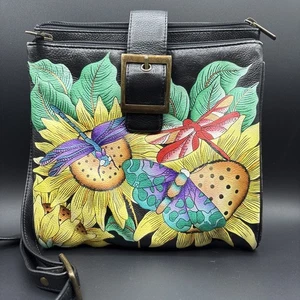 Anuschka Handtasche Leder handbemalt Libellen & Sonnenblumen - Bild 1 von 18