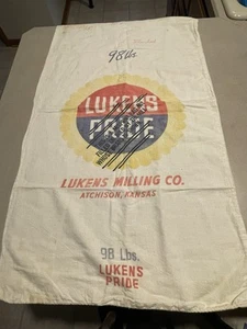 Vtg LUKENS PRIDE (flour) Cloth Sack Bag 98lbs Atchison Kansas Milling Misprint - Picture 1 of 7