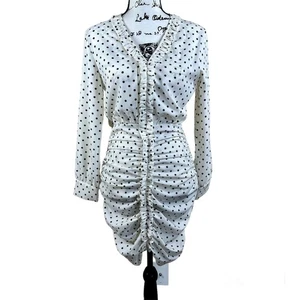 Zara White Black Polka Dot Mini Dress Ruched Draped Size bodycon pin up size S - Picture 1 of 20