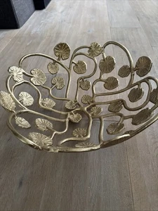 Große Metallschale gold Schale Obstschale Blatt Seerose Bowl Dekoschale - Bild 1 von 7
