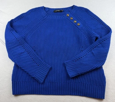 Suéter para mujer Lauren Ralph Lauren botón al hombro talla L azul real etiqueta negra Foto 1 de 4