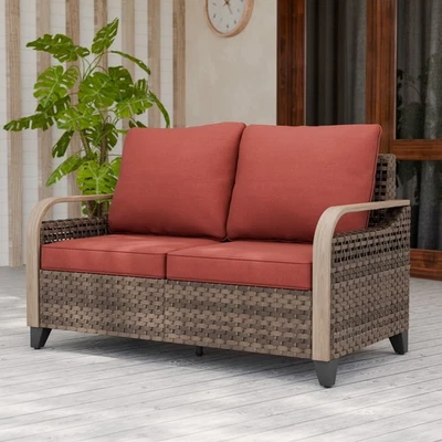 EAGLE PEAK Wicker Outdoor Furniture Loveseat Sofa w/Cushions - Image 1 of 4
