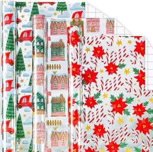 Rollo de papel de envolver Navidad Yarcony - 17 x 120 pulgadas por rollo - Lámina metálica V - Imagen 1 de 7