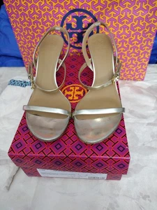 Tory Burch Penelope 65mm Slingback Sandals Womens Size 10 Mirror Metallic 55486 - Picture 1 of 10
