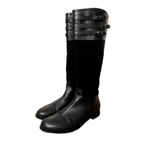 Pre-owned Aquatalia By Marvin K Deliver Tall Black Leather Riding Boots Size 9 - Picture 1 of 11