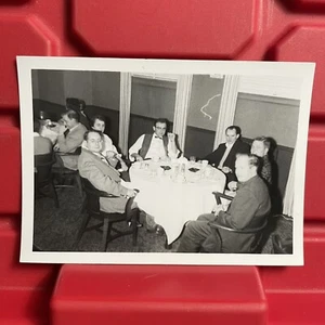 Group Of People Dining And Smoking 4 1/2 x 3 1/4 Photograph C Pre Owned Vtg 1956 - Picture 1 of 2