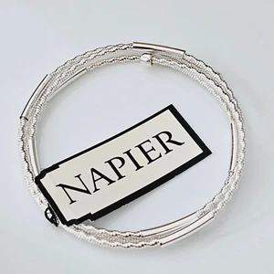 Napier Silver tone Twisted Slim Coil Textured Bangle Bracelet NWT - Picture 1 of 3