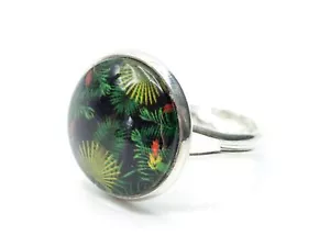 Cabochon Urwald Ring Miniblings Fingerring Regenwald Muster Blätter Pflanzen - Bild 1 von 5