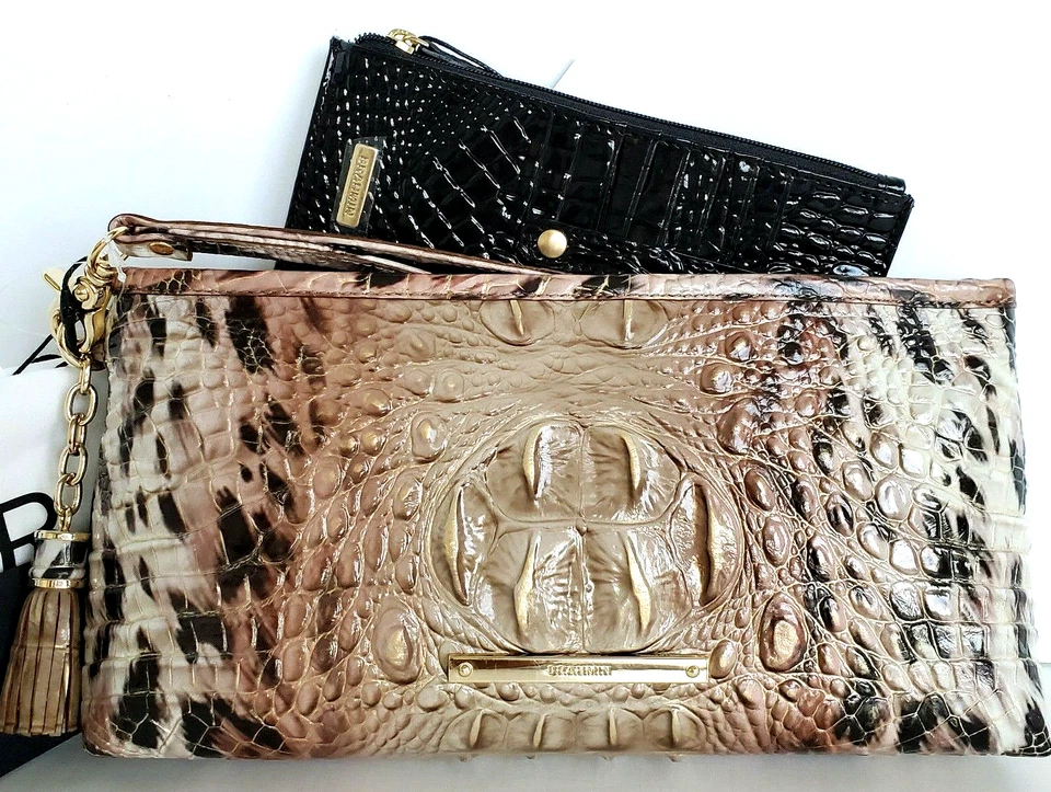 Brahmin Kayla Clutch Cheetah Prowl Ombre Leather Tassel Evening Bag Wallet