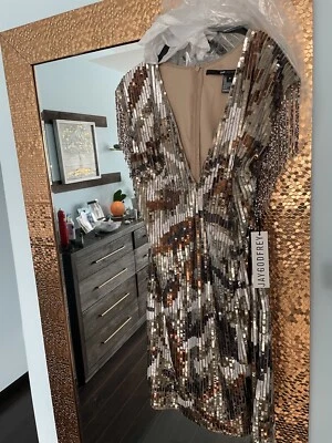 JAY GODFREY Womens Dress Size 8 Brown Mini Shift Sequin Disco New - Image 1 of 4