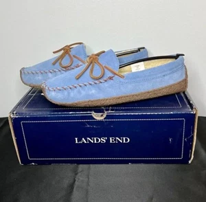 Lands’ End Bayshore Blue Suede Moccasin Slip On Shoes Light Blue Women’s Size 9M - Picture 1 of 24