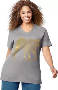 Just My Size Shirt Women's Plus Printed V-Neck 3X, Gold Leopard gray - Picture 1 of 1