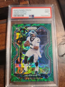 2020 Jalen Hurts Green Scope Rookie Prizm 19/75 PSA 9