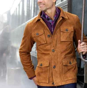 Brown Field Leather Jacket Men Pure Suede Custom Made Size S M L XXL 3XL - Picture 1 of 4