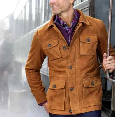 Brown Field Leather Jacket Men Pure Suede Custom Made Size S M L XXL 3XL - Image 1 of 4