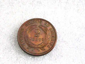 1869 US 2 -Two Cent Coin Dark Brown color surfaces - Sharp Strike AU - Picture 1 of 8