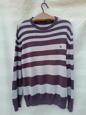 Полосатый мужской свитер Burberry очень большой хлопок вышитый логотип сделано в Испании - Изображение 1 из 4