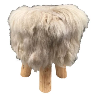 Schaffellhocker Tierhocker Fellhocker Lammfellhocker Fell-Hocker Holz Creme - Bild 1 von 3