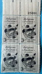 1957 US 3¢ Block Of 4 Stamps Religious Freedom In America Scott #1099 MNH VF - Picture 1 of 3