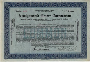 New Jersey 1925 Amalgamated Motors Corp Aktienzertifikat - Bild 1 von 2