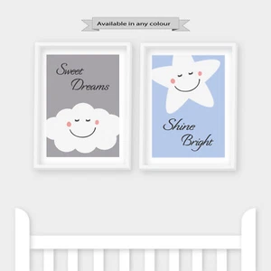 Nursery Prints Sweet Dreams Star Shine Bright, Baby Kids Room Pictures Wall Art - Picture 1 of 9