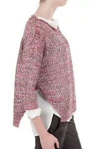 NWT $245 Women INHABIT Gray White Linen Fishnet Mesh Sweater Size S Knit Chunky - Picture 1 of 11