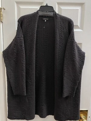 NEW Eskandar Chocolate Rippled Merino Wool 35" Long Open Cardigan O/S $1190 - Image 1 of 4